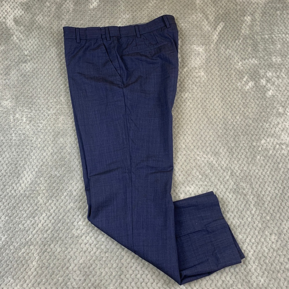 Corneliani Dress Pants Men's IT 50 US 34 Navy Virgin Wool Flat Front Italy